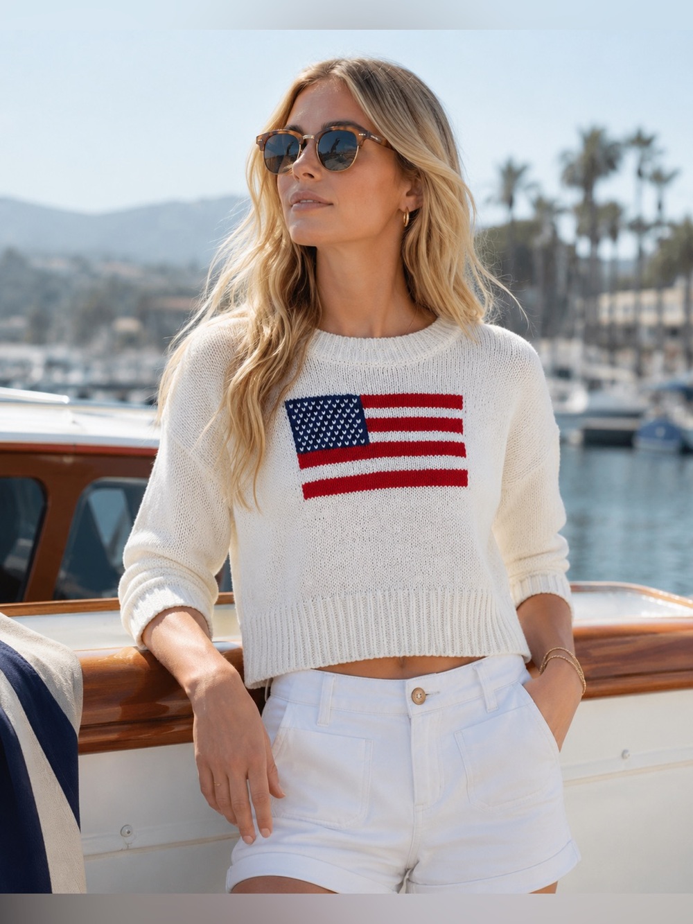 Moon & Madison American Flag Cropped Sweater